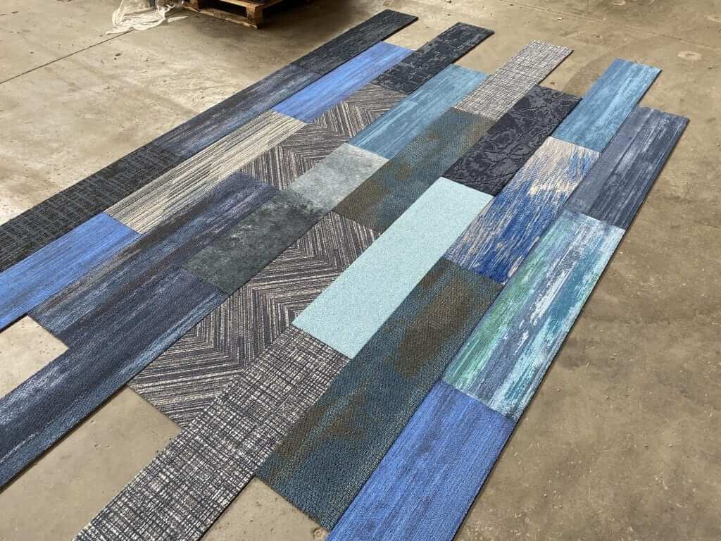 Milliken: Blue Mix Designer Plank Tiles | Biscuit's Bargains